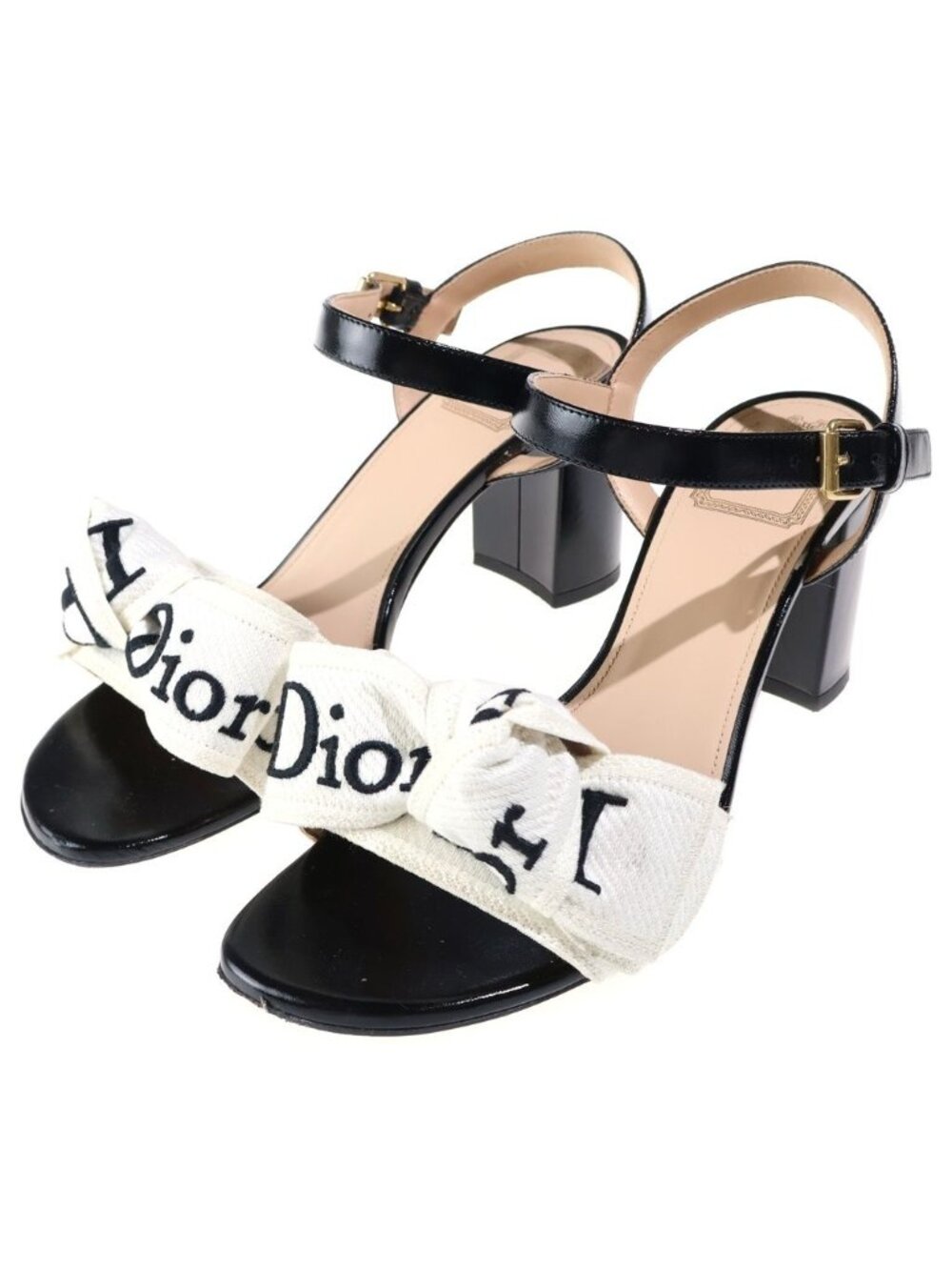 Dior Logo Ribbon Strap Sandals Black White